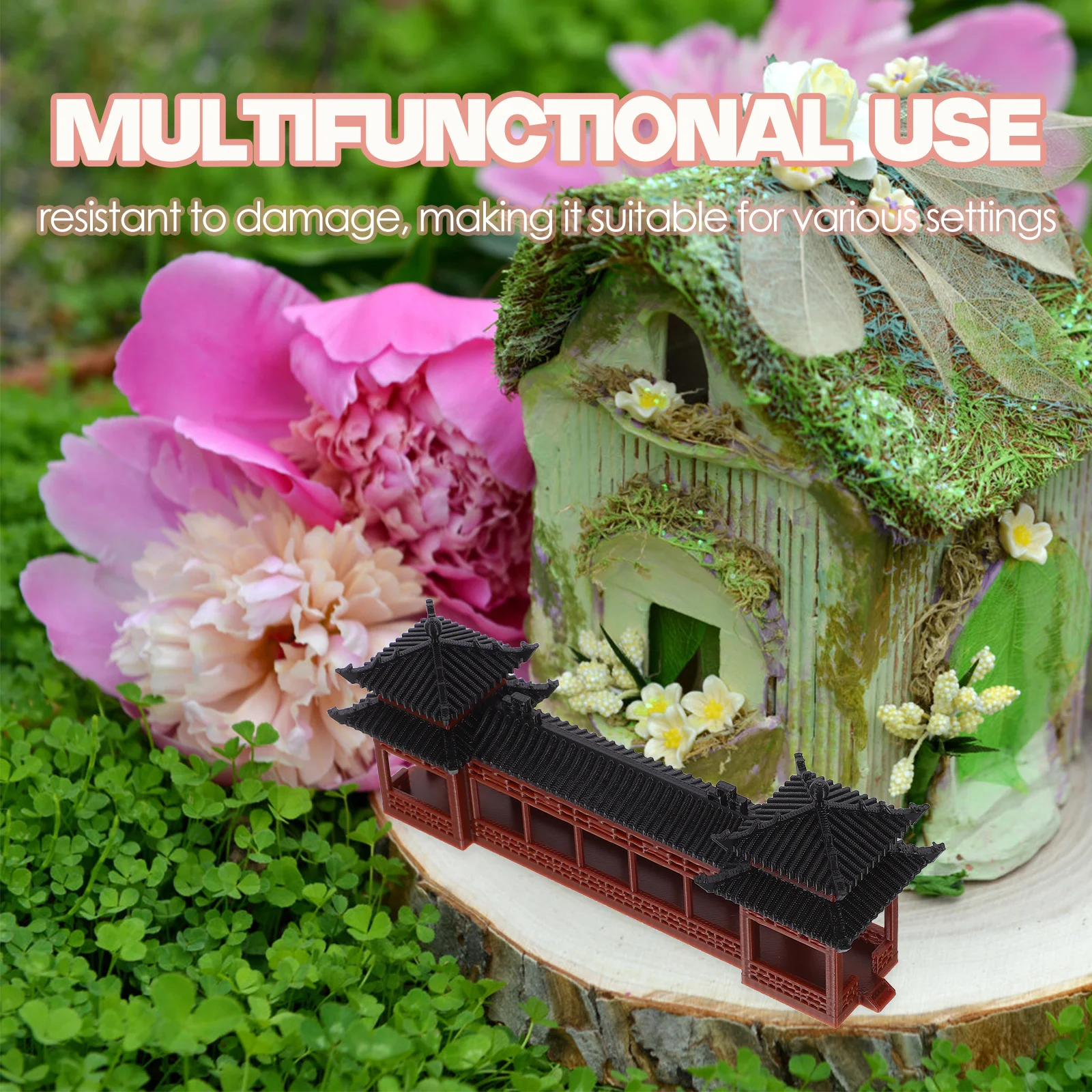 Miniature Asian Architecture Pavilion Plastic Ancient Corridor Decorative Ancient Chinese Corridor Micro Garden Landscape