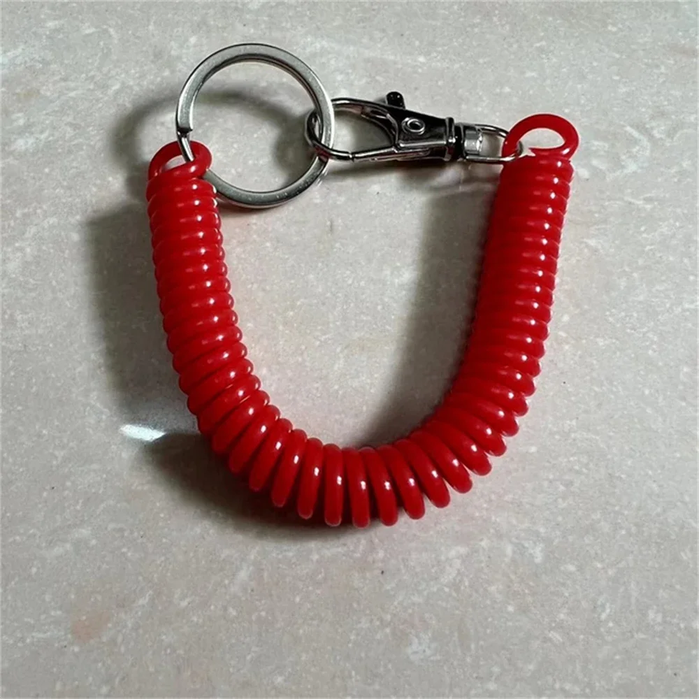 Candy Plastic Spring Spiral Rope Key Chain Retractable Anti-Lost Mobile Phone Cord with Metal Carabiner Holder Straps Keyring