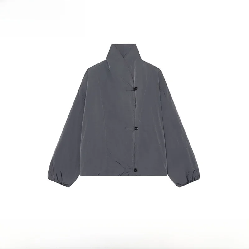 Early Autumn New Women's High Collar Pilot Jacket Coat Button Polyester Fiber Loose Fit Long Sleeve Regular Length with Inner