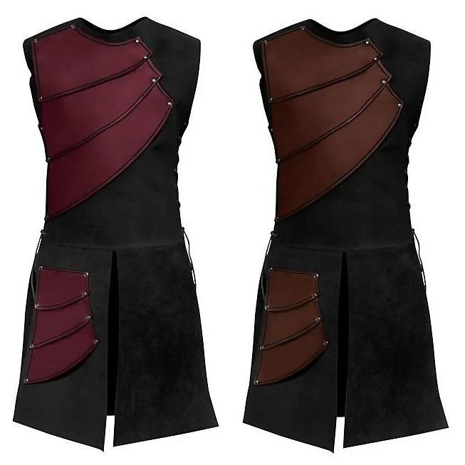 Men Vintage Medieval Victorian Steampunk Costumes Men's Side Laces Up Knight Viking Pirate Armor Long Bracer Costume Set Cosplay