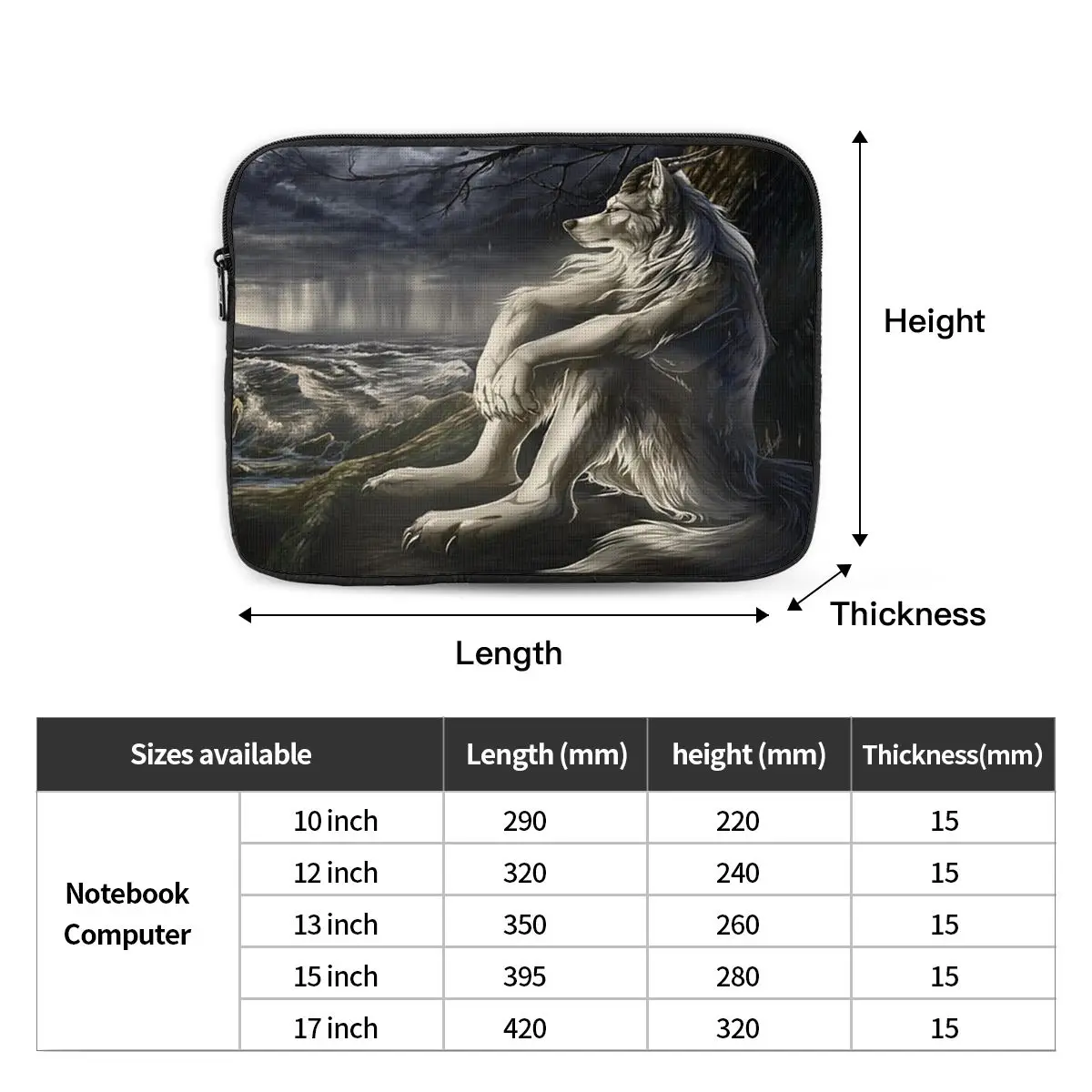 Emo White Wolf Sitting Sad Meme Notebook Laptop Bag Case Pouch 10 12 13 15 17 Inch Notebook Tablet Shockproof Case Bag - view 2