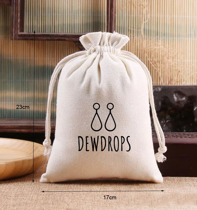 100 PCS 17x23cm Big Size Drawstring Canvas Bags Printed With Black Logo Home Storage Organizer Sacks Customised Logo