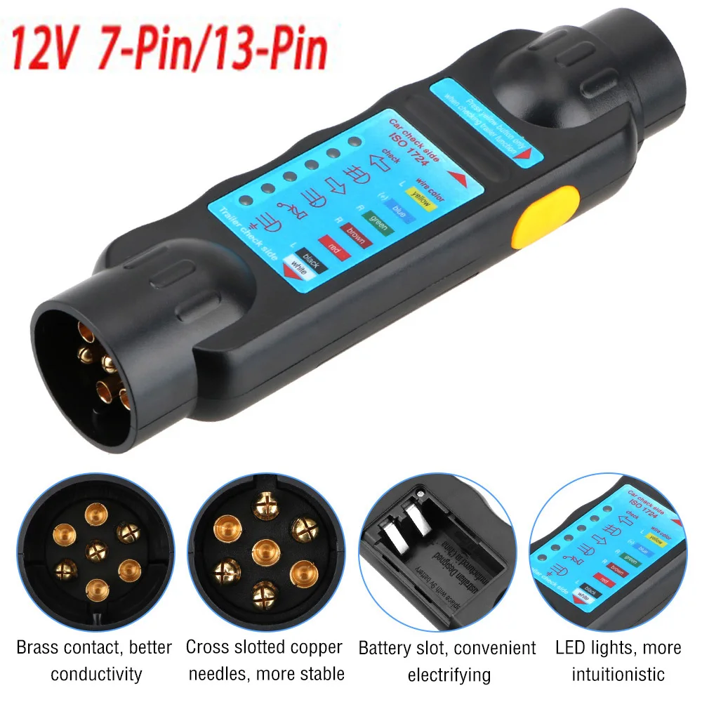 Universal 7 /13 Pin 12V Plug Socket Diagnostic Tool Trailer Tester Car Towing Light Tester Car Truck RV Caravan Accessories Tool