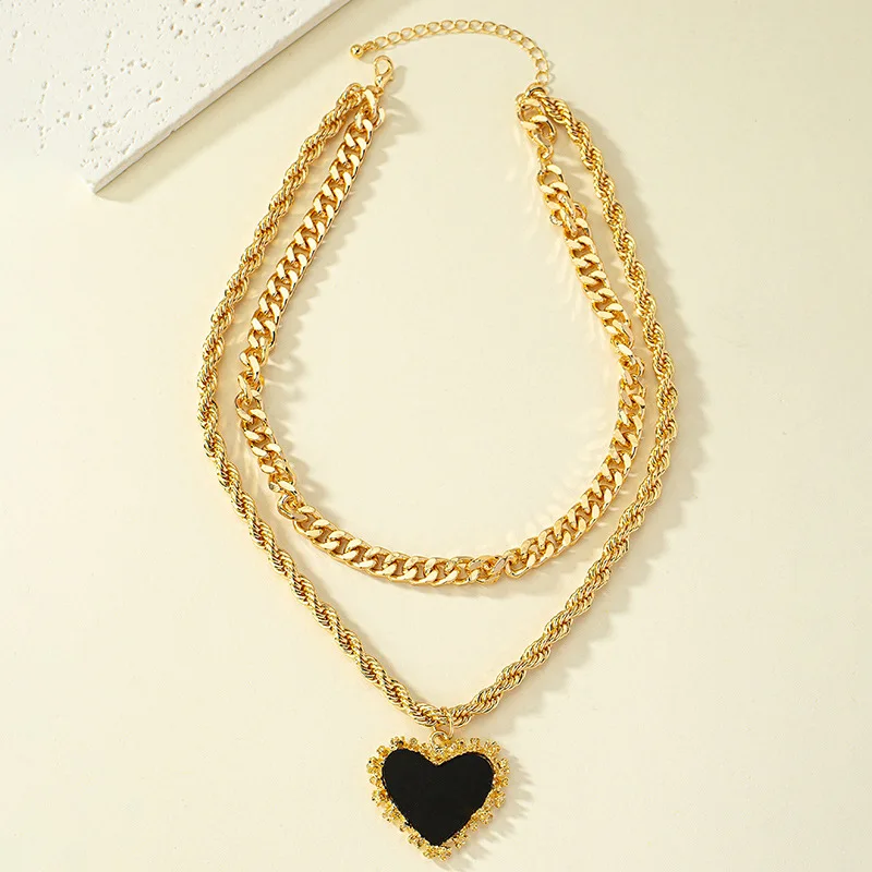 Collares con colgante de corazón de una pieza Para Mujer, cadena de doble encanto, Collares de acero inoxidable, joyería Para Mujer, venta al por mayor, envío directo