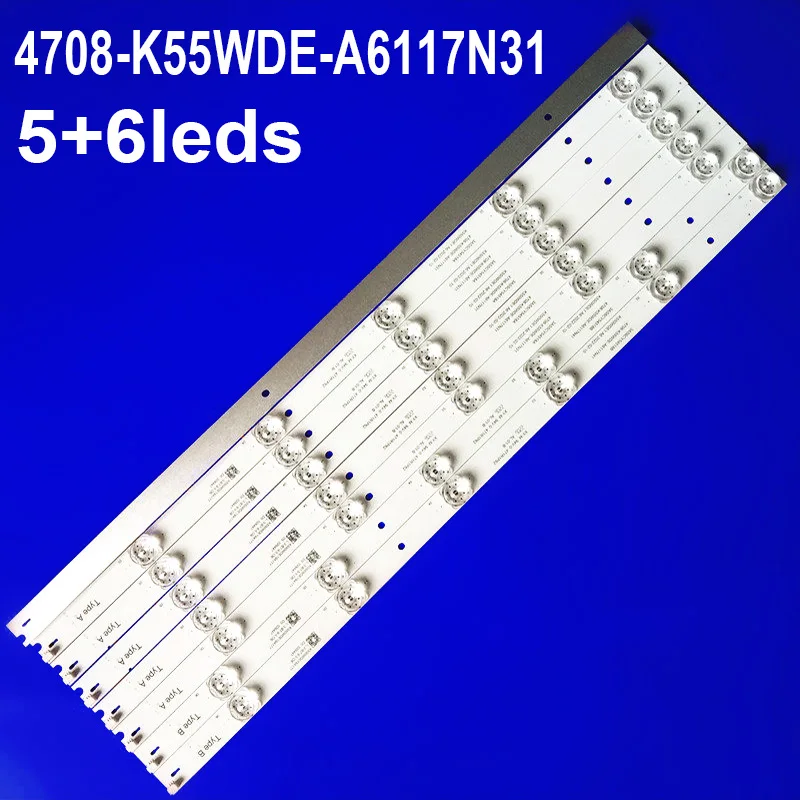 

8 шт. светодиодных лент для подсветки для 55-дюймовых телевизоров 55U31, 55S31, 55SA260U, A6, 4708-K55WDE-A6117N31, 55K5700, A K550WDE1, A6117N41, K550WDE