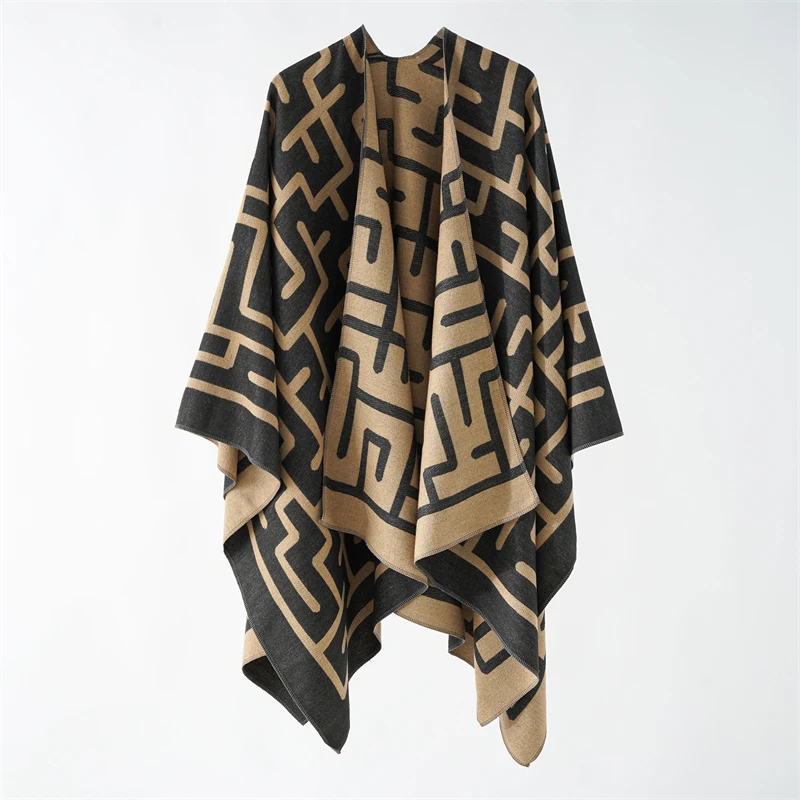 Luxury Brand Letter Ponchos For Women Winter Warm Thick Oversized Shawls and Wraps Cashmere Pashmina Female Bufanda Mujer