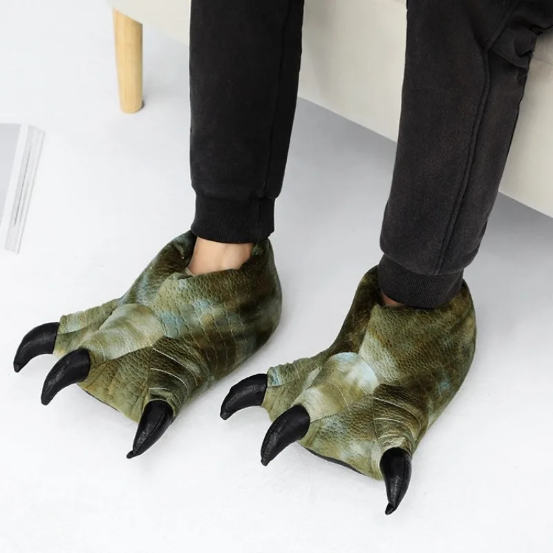 

Зимние теплые мягкие домашние тапочки, креативные тапочки с лапами животных, унисекс, забавные плюшевые шлепанцы с когтями динозавра для мужчин и женщин