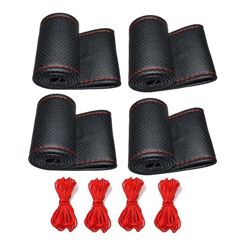Firmly 4X Universal Braid On The Steering Wheel PU Leather Car Steering Wheel Cover To Cover The Entire Single Connector 38Cm