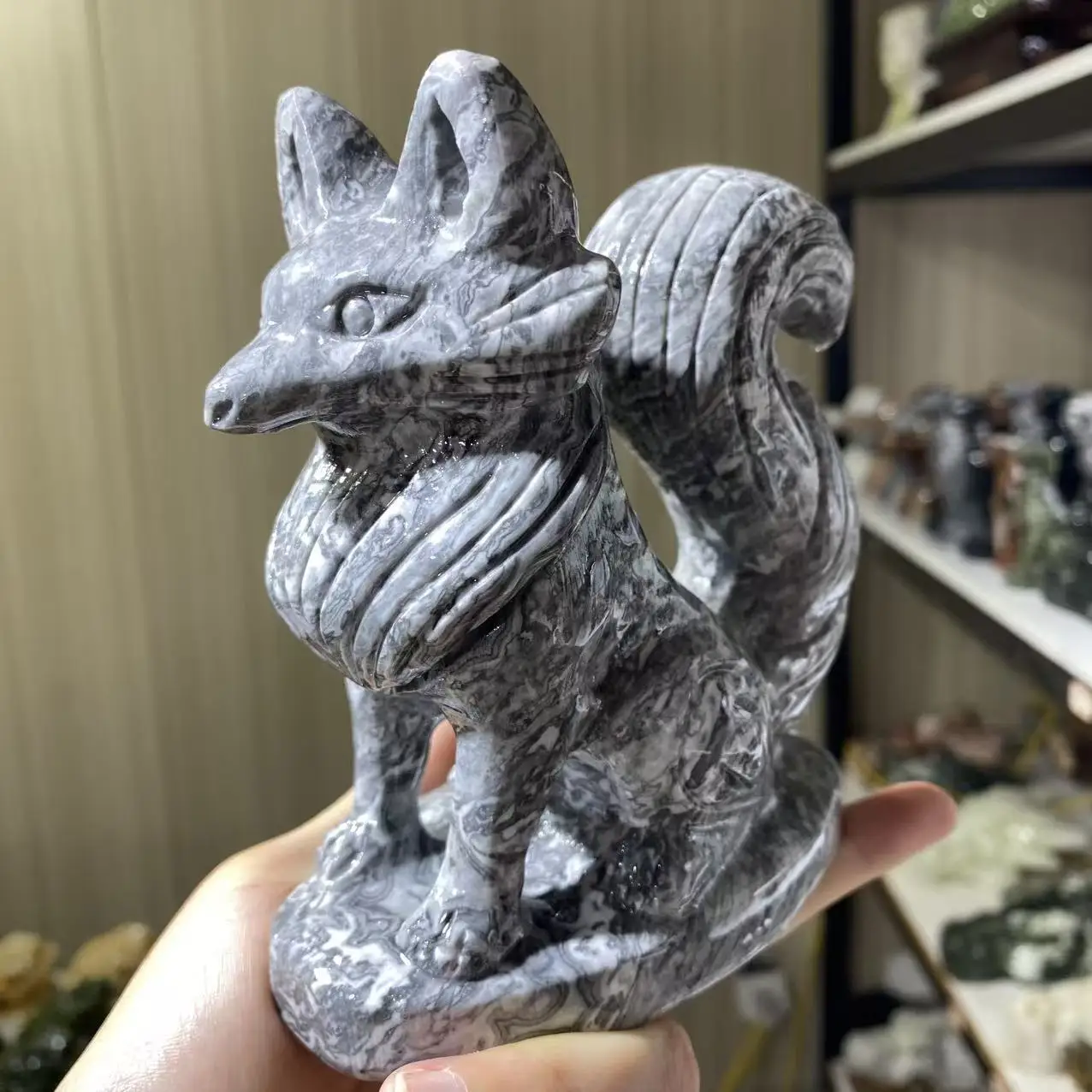 Natural Picasso crystal carved fox, healing energy, home decoration, purification meditation, divination, gift