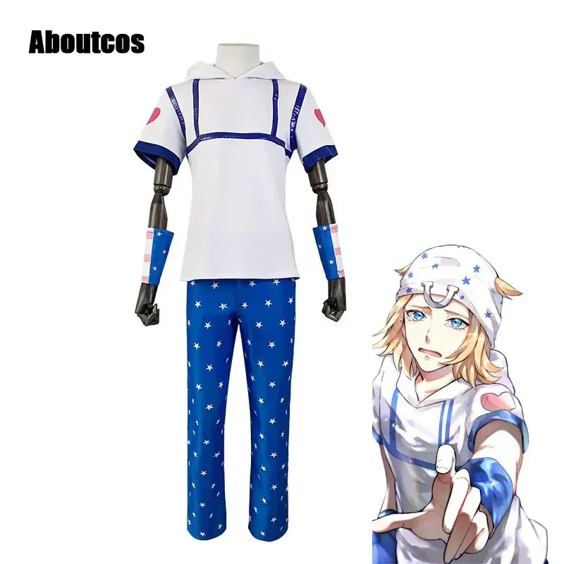 Aboutcos Anime JoJo's Bizarre Adventure Johnny Joestar Suit Cosplay Costume Uniform Halloween Carnival Top Pants Hat Bracer