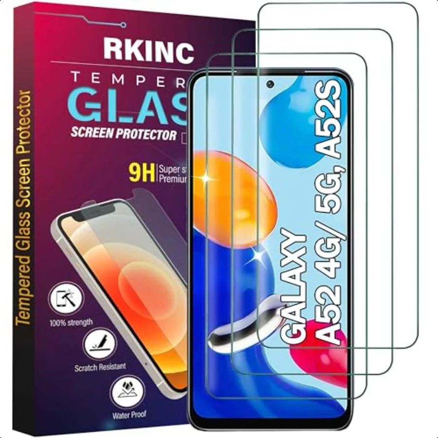 Pellicola salvaschermo RKINC [confezione da 3] per Samsung Galaxy A52 4G A52 5G A52S 5G Pellicola salvaschermo in vetro temperato 0,3 m [a vitaWarr