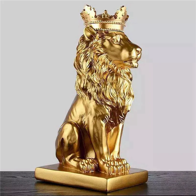 

ABAH-3X Abstract Crown Lion Statue Home Office Bar Male Lion Faith Resin Sculpture Crafts Animal Art Decor Ornaments - Gold