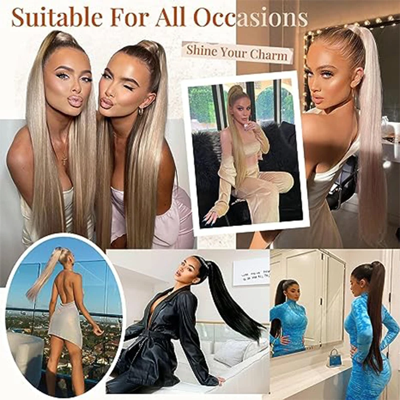 Long Straight Ponytail Hair Extension 30inch Straight Pony Tail Clip in Hairpiece for Women Black Natural Synthetic Horse Tail