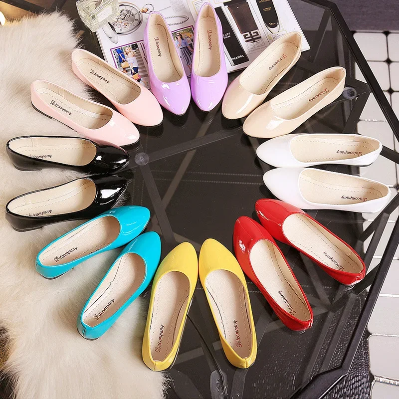 PU patent leather shoes woman single shoes shallow round tow spring autumn ballet flats shoes contracted big sizeisd34