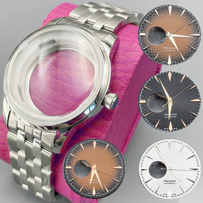 40MM Silver Cocktails Watch Case and Strap NH35 Case Mineral Glass Transparent Back Cover Fit NH35 NH36 Movement Cocktails Case