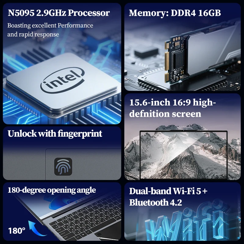 ORANGO portátil 15,6 pulgadas Intel N5095 Windows 10 DDR4 16GB RAM ordenador portátil Gamer 1920*1080 USB * 2 PC portátil para juegos de oficina