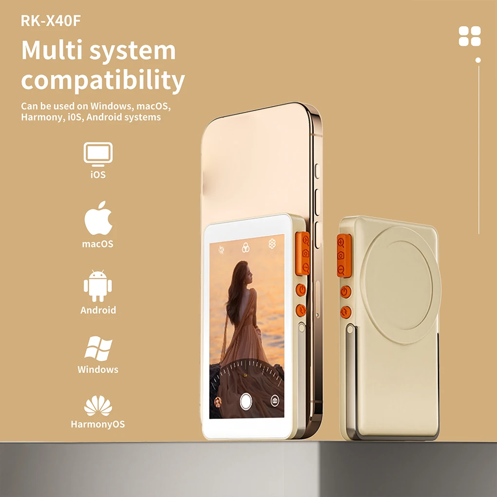 شاشة مراقبة سيلفي مغناطيسية RK-X40F للهواتف الذكية والكاميرا الخلفية لصور السيلفي مدونة فيديو بث مباشر لهاتف iPhone 16 15 pro max