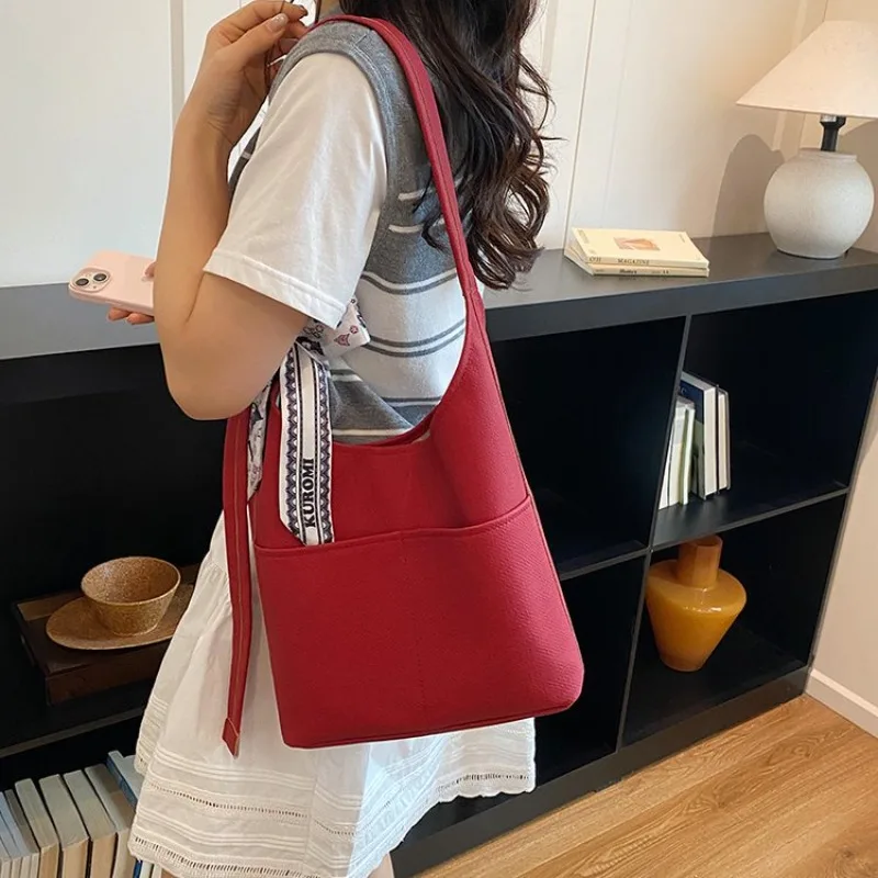 

Daily Leisure Tote Bag Women Vintage Simple Layout Classic Designer Style Soft Leather Carry Bag