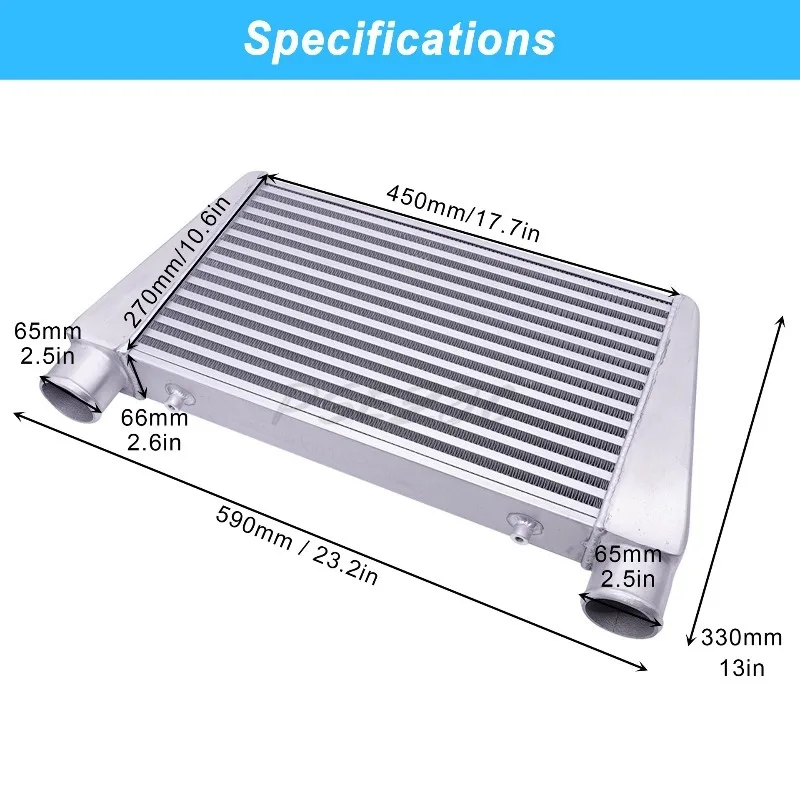 Automotive Intercooler Universal 450x270x66MM-65MM Radiator Intake Turbocharger Retrofit Tube Type