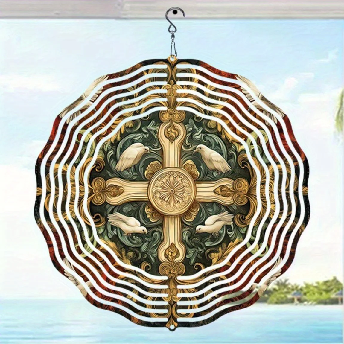 CIFBUY Wind Chime Peace Dove Cross Kinetic Spinner Metal Outdoor Yard Decor Garden Gift Home