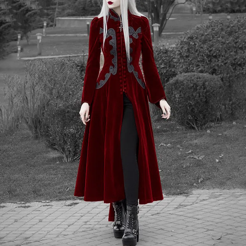 2025 Nieuwe Vintage Vrouwen Lange Mouw Fluwelen Slipjas Jas Gothic Jurk Herfst Vampier Geul Bovenkleding Middeleeuwse Cosplay Kostuum