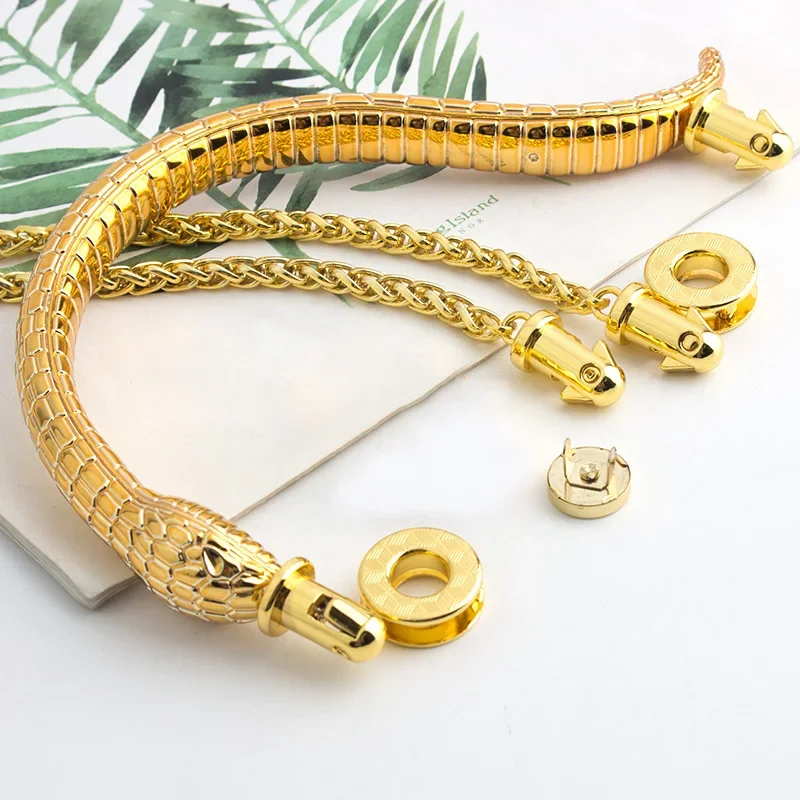 1-5Sets K Gold Color Tote Bags Snake Handle Locks Handbags Purse Shoulder Replacement Chain Clasps Buckles Hardware Accessories