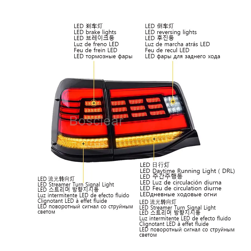 4pcs Car LED Taillights Assembly For Toyota Land Cruiser LC100 FJ200 LC200 2007- 2021 Rear Brake Reverse Tail lamp Plug and Play