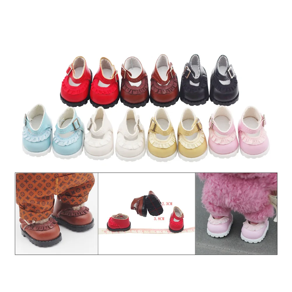 3.8X2.3cm Labubu Shoes Suitable for 17cm Cotton Dolls Macaron Finger Shoes Dolls Princess Lace Leather Shoes DIY Accessories Toy