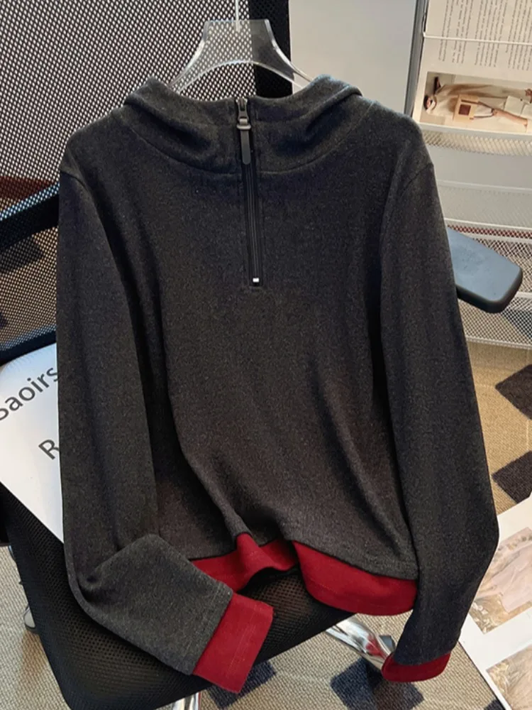 Faionable moletom feminino forrado com capuz outono inverno com zíper design coreano sle slim fit comprimento ort