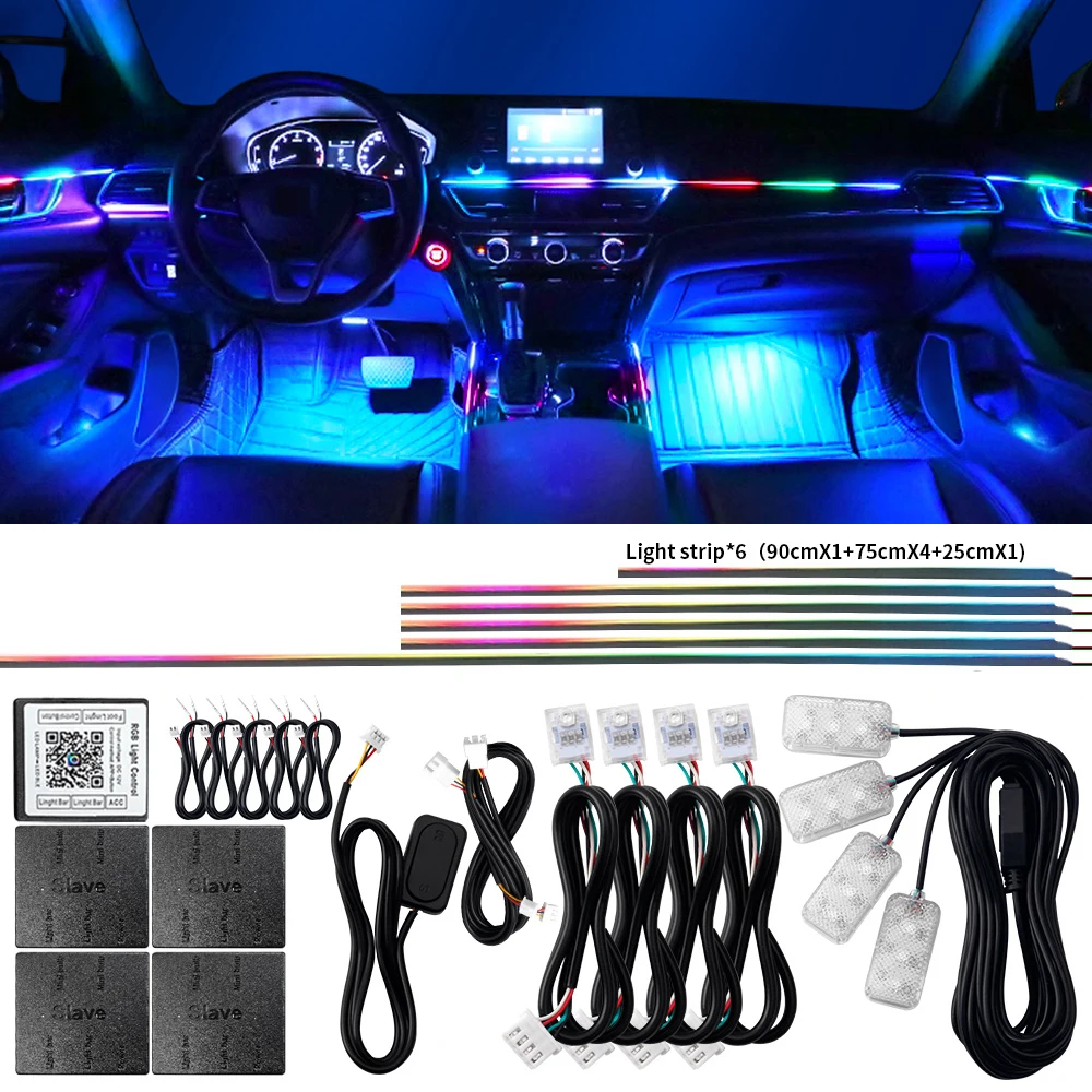 18 in 1 Dual Zone LED Symphony Ambient Lights Car Interior Full Color Streamer RGB Neon Acrylic Strip Decoration Atmosphere Lamp