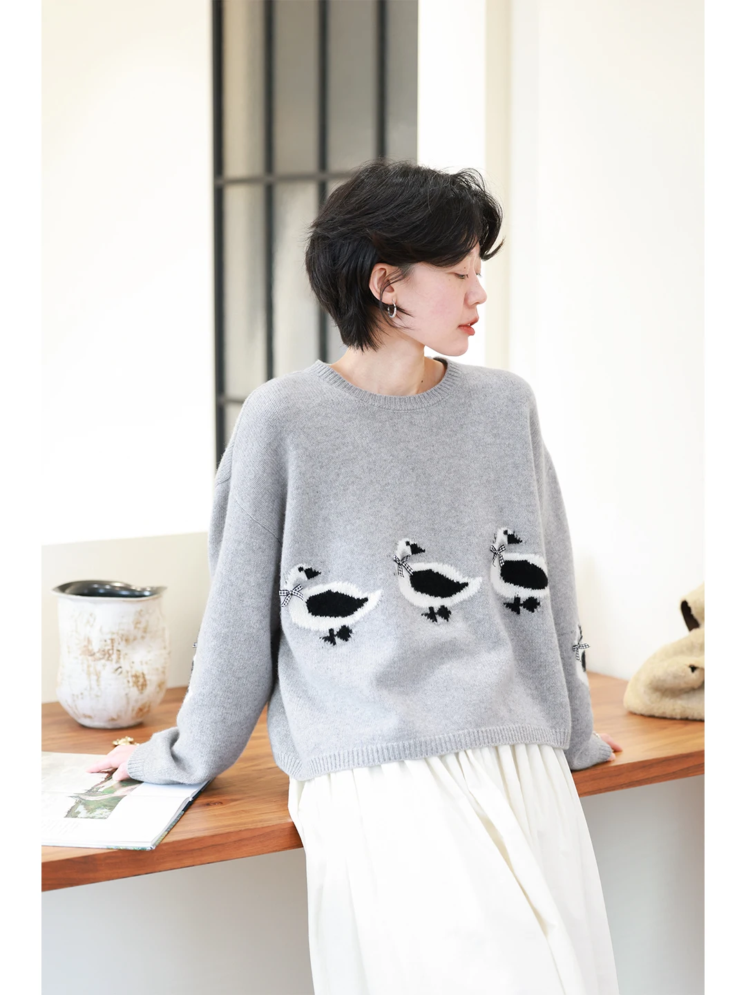 

Warmth Woolen Knitted Sweater Du Pattern Loose Fit Women's Sle Winter Faion Commute Thiened Long Sve round Ne