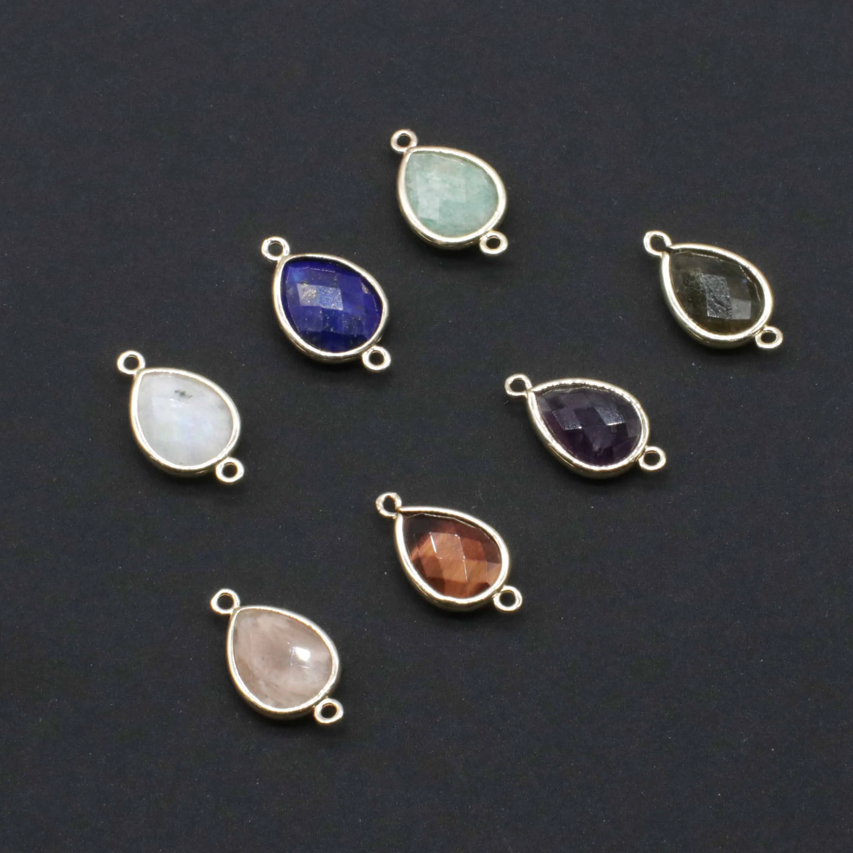 Gains 12x20 Gemstone Faceted Drop Shape Connector With Gold Plated Edge For Jewelry Fitting Accesories Decoration Free Shipping