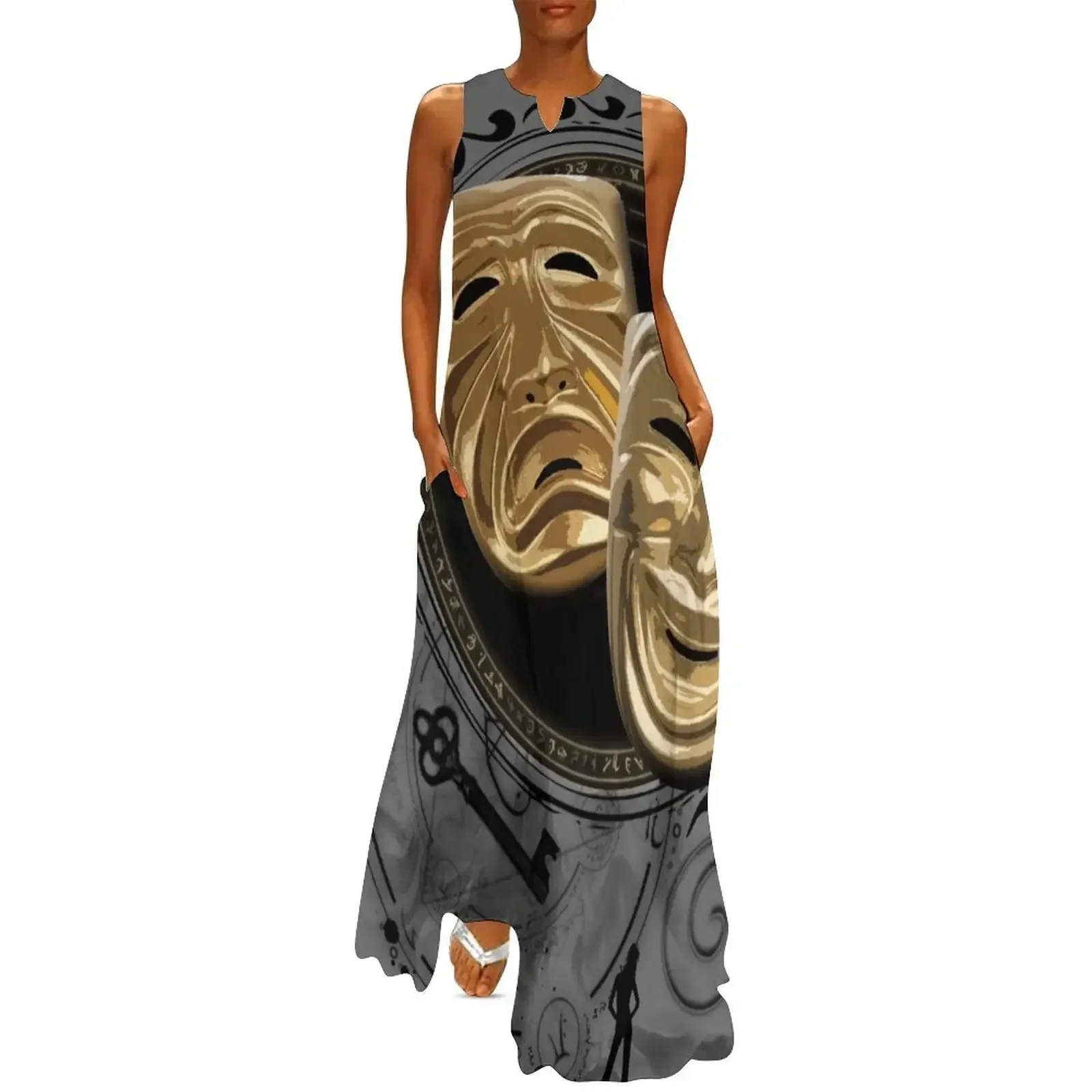 

Gold Drama Masks Long Dress summer woman dress 2025 Casual dresses Long veiled dresses Dress