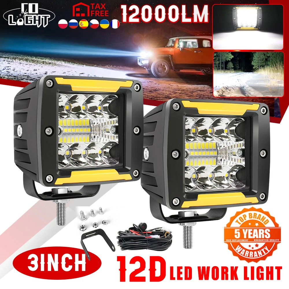 

CO LIGHT Led Work Light Bar 3 inch Barra 12V 24V 12000LM Spot For Motorcycle Car 4x4 Offroad ATV Bike Pickup Truck Boat Trailer