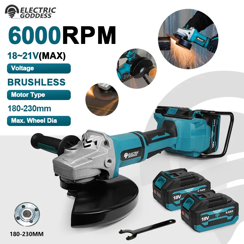 180-230MM Brushless Angle Grinder Polishing Cutting Machine Cordless Electric Angle Grinder Electric Tool 18-21V Makita Battery