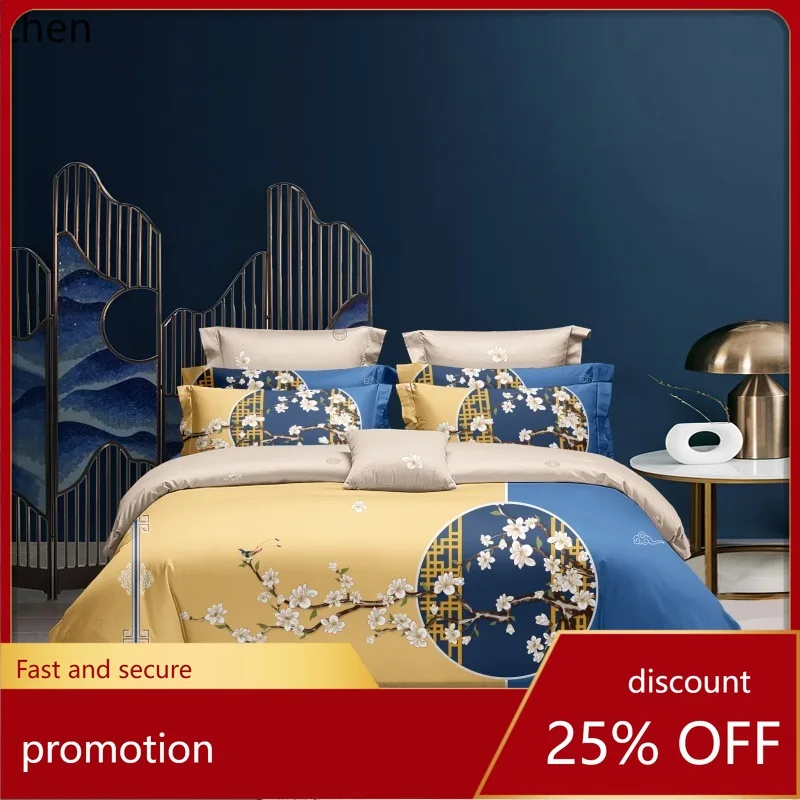 YFY Large Floral Pattern Four-Piece Set Thickened Brushed Long-Staple Cotton Set