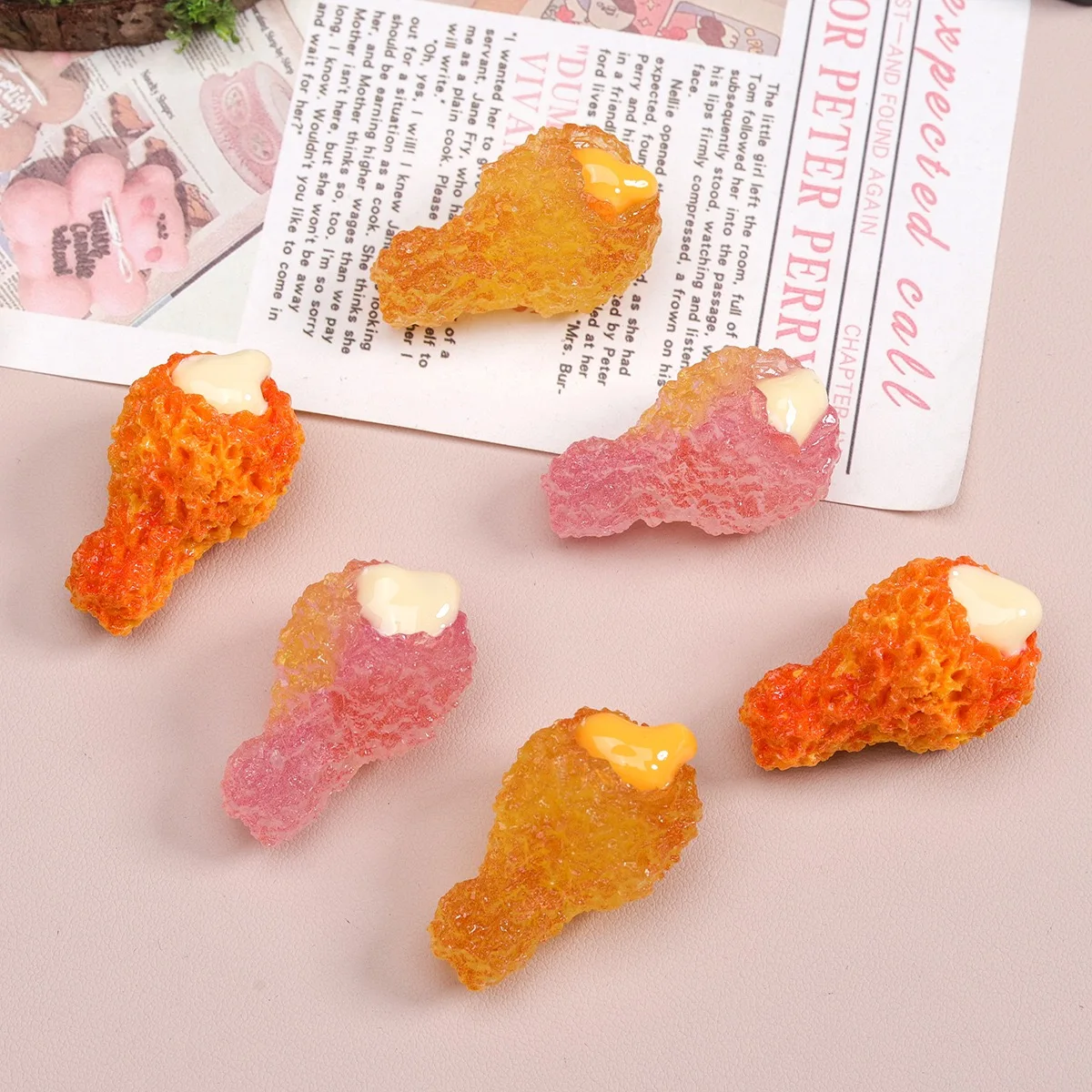 5pcs Simulation Miniature Cute Chicken Leg Resin Cabochon DIY Scrapbooking Craft Miniature Dollhouse Accessories