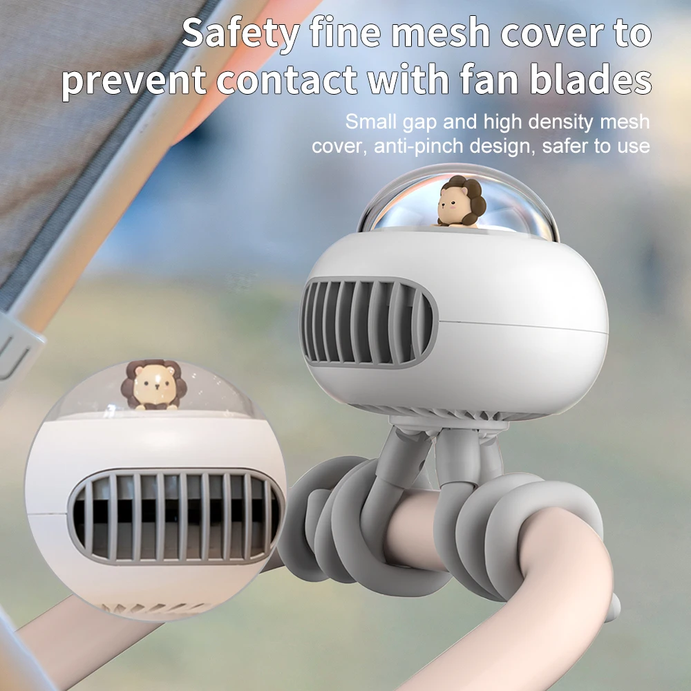 Mini Stroller Fan, Automatic Oscillating Fan, 1200mAh Battery Powered Portable Fan, 3-Speed Flexible Tripod Clip-On Fan for Car