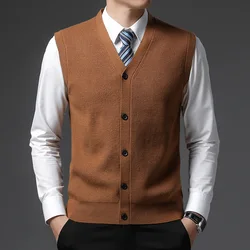 Men's Winter Knit Sweater Vest Young Men's Solid Color All-in-one Wool Vest Cardigan Top Men's Wear