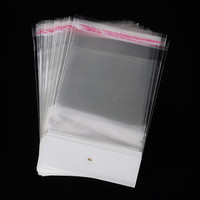 200pcs Self Adhesive Seal OPP Bags with White cardboard and Hanging Holes - Transparent Plastic Poly Pouch Jewelry Gift Package