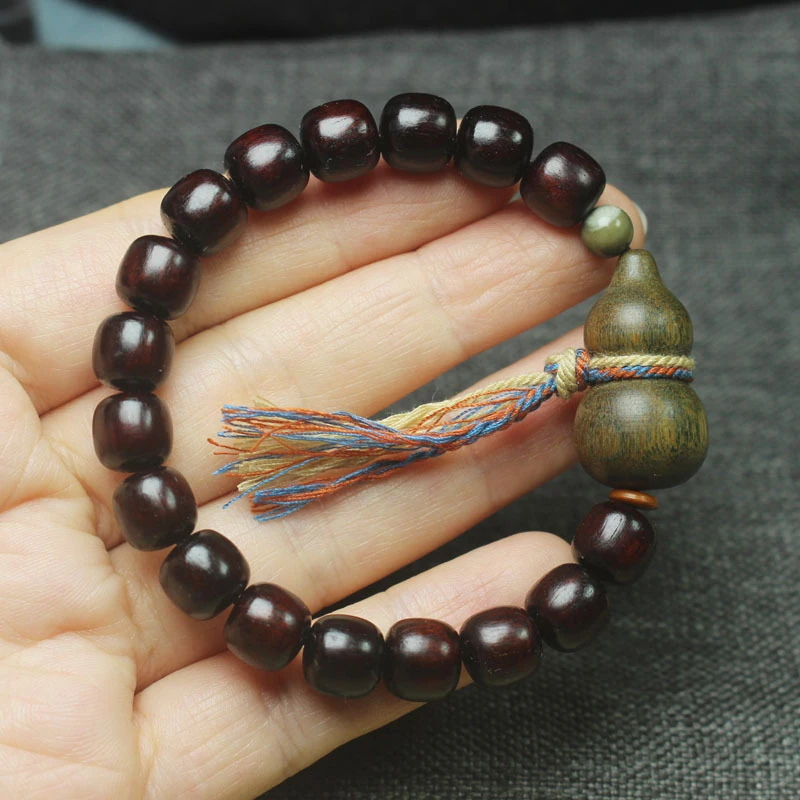 

9mm Blood Old-style Bead , Green Sandalwood Gourd Bracelet, Unisex Simple Buddhist Prayer Beads, Cultural Ite