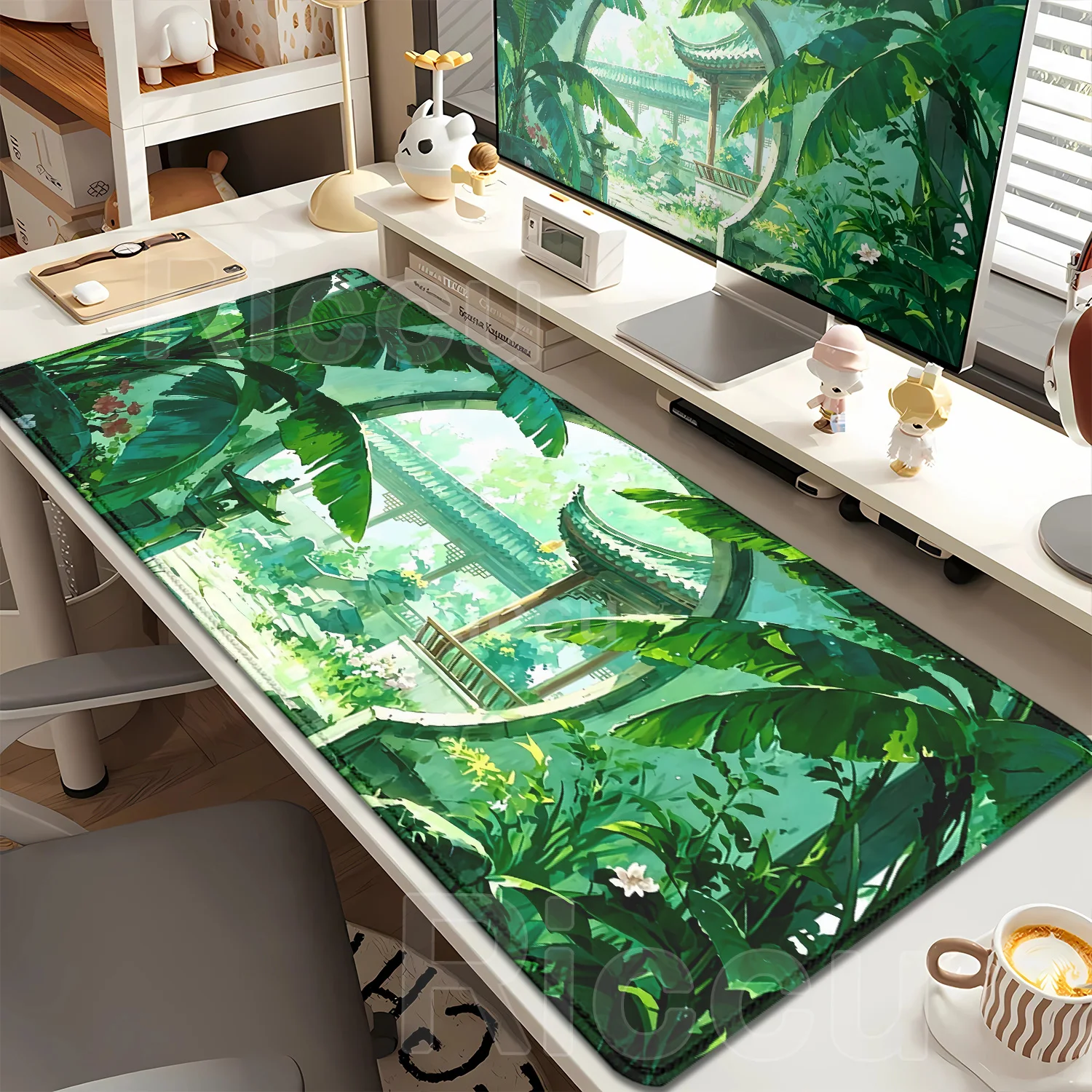Bamboo Shadow Green Plant Painting Mousepad Non-slip Suitable for Office Computers Laptops E-sports Game Desk Mat XXL Keyboard
