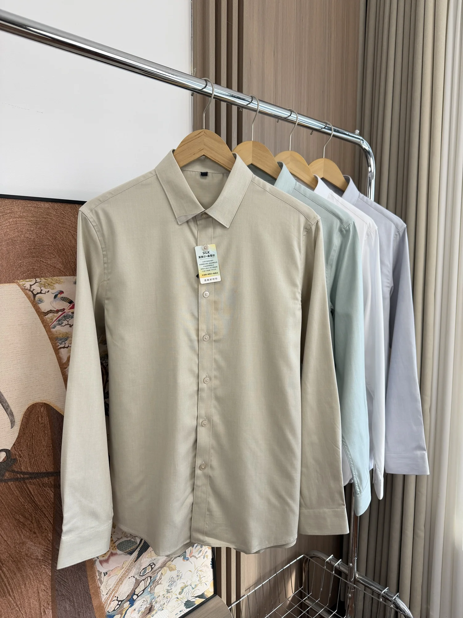 

Linen Silk Long Sve Casual irt Comfortable Skin-Friendly Commute Spring Summer Men's Faion Urban Sle Stand Fit
