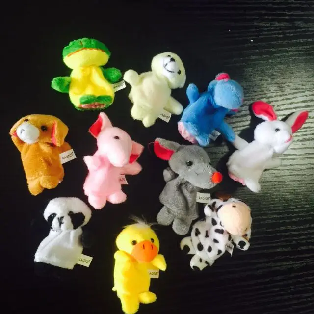 1set Cartoon Animal Finger Puppets Happy family Soft Velvet Dolls Props Toys Birthday Party Decoration kid gift (Random Pattern)