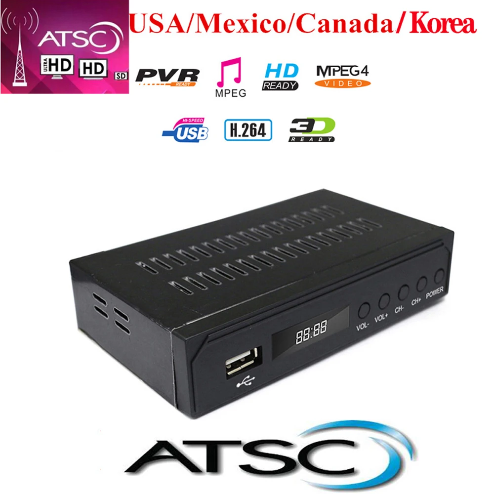 ATSC-T terrestrial Receiver TV Digital ATSC ทำงานได้ที่สหรัฐอเมริกาแคนาดาเม็กซิโกจูนเนอร์ทีวีเกาหลี ATSC-T ตัวแปลงสัญญาณ ATSC T