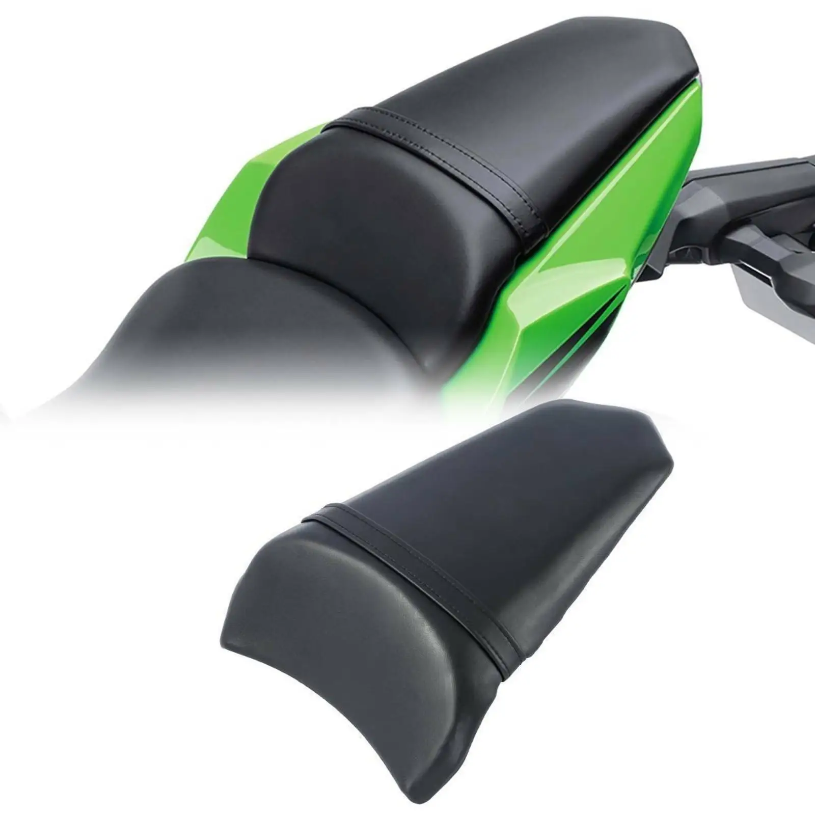 Black PU Motorcycle Rear Seat Cushion for Kawasaki Ninja 650 EX650 2017-2019 Ergonomic Pillion Pad with Mounting Base