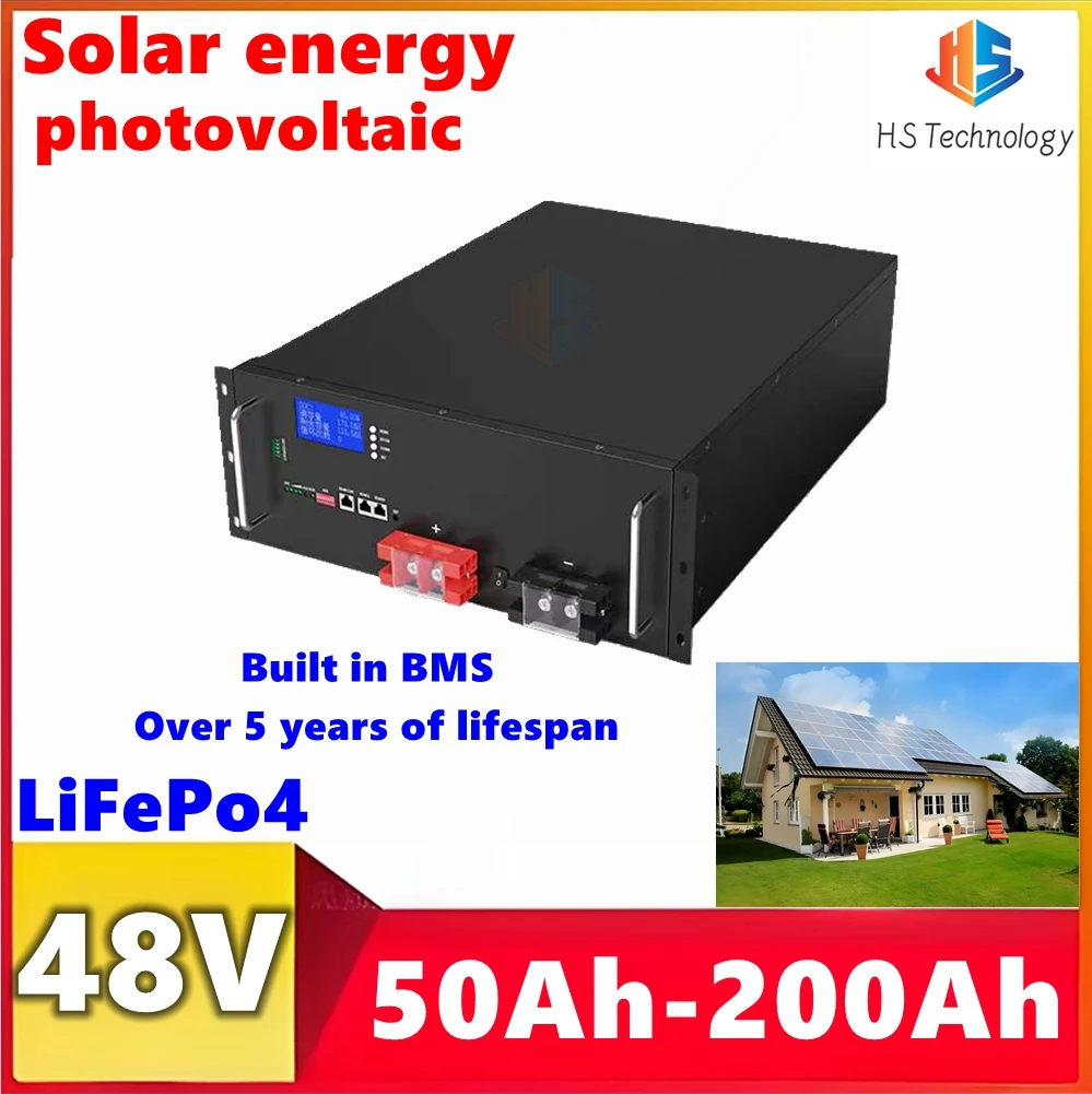 

HS 48V 50Ah 100AH 150Ah 200Ah Lifepo4 lithium battery bluetooth for photovoltaic solar system hybrid inverter 2KW 5KW 10KW≥5yers