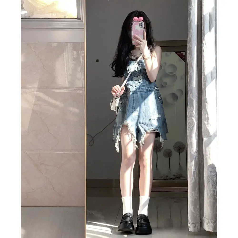 Pagliaccetti da donna Tute corte Strisce candeggiate personalizzate Stile occidentale professionale Navy Viaggio più alto più sottile Graffiti Staple