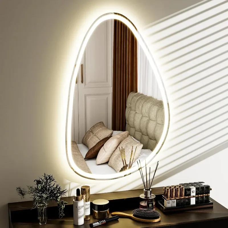 

LED Irregular Wall Mirror - 28"x 41" LED Bathroom Mirror Dimmable Asymmetrical LED Mirror