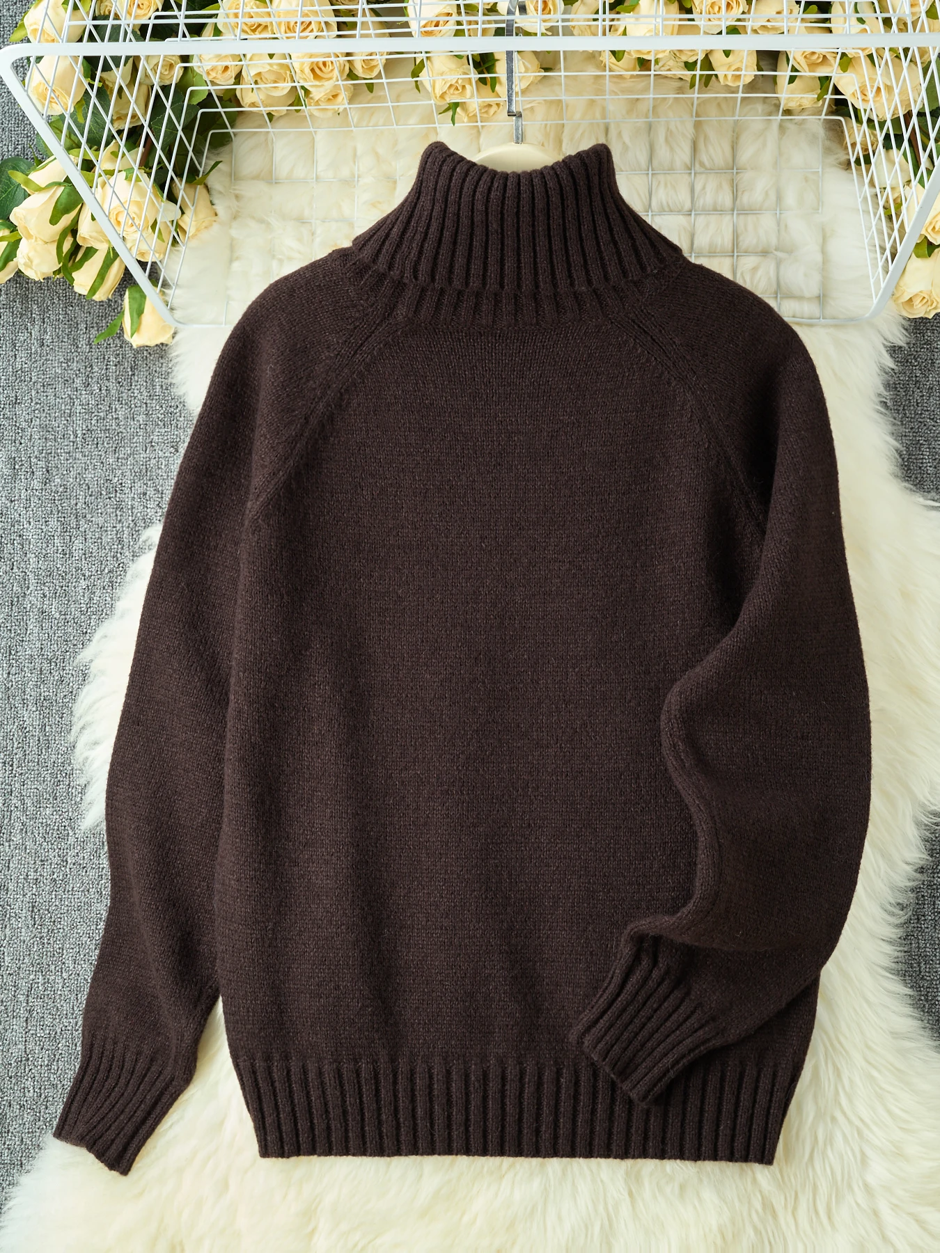 Women’s turtleneck solid color knitted sweater autumn winter simple casual elegant knitted pullover - Detail 1